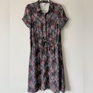 Joules Winslet Print Button Front Midi Shirt Dress Navy Rain US 2 with pockets